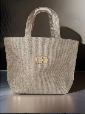 Dior Cream Woven Tote with Gold Logo